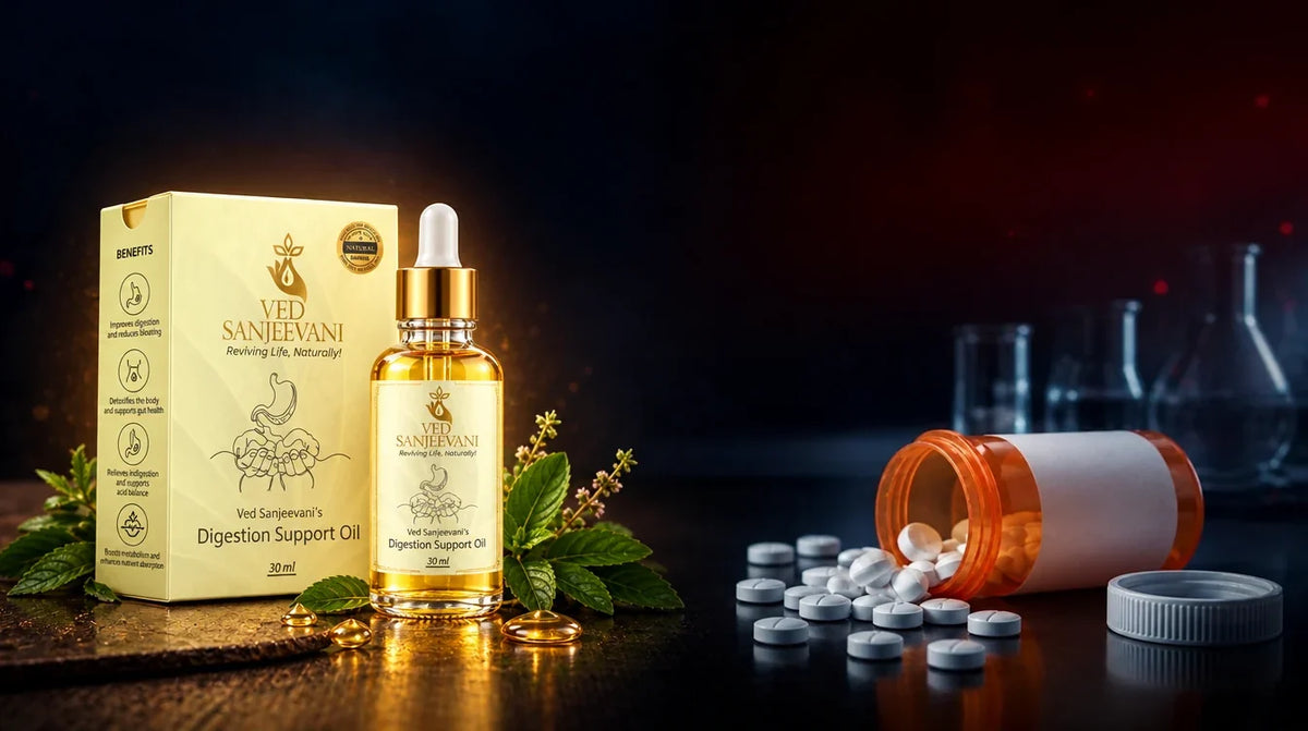 Nabhi oil vs pills – Ved Sanjeevani Digestion Support Nabhi Oil