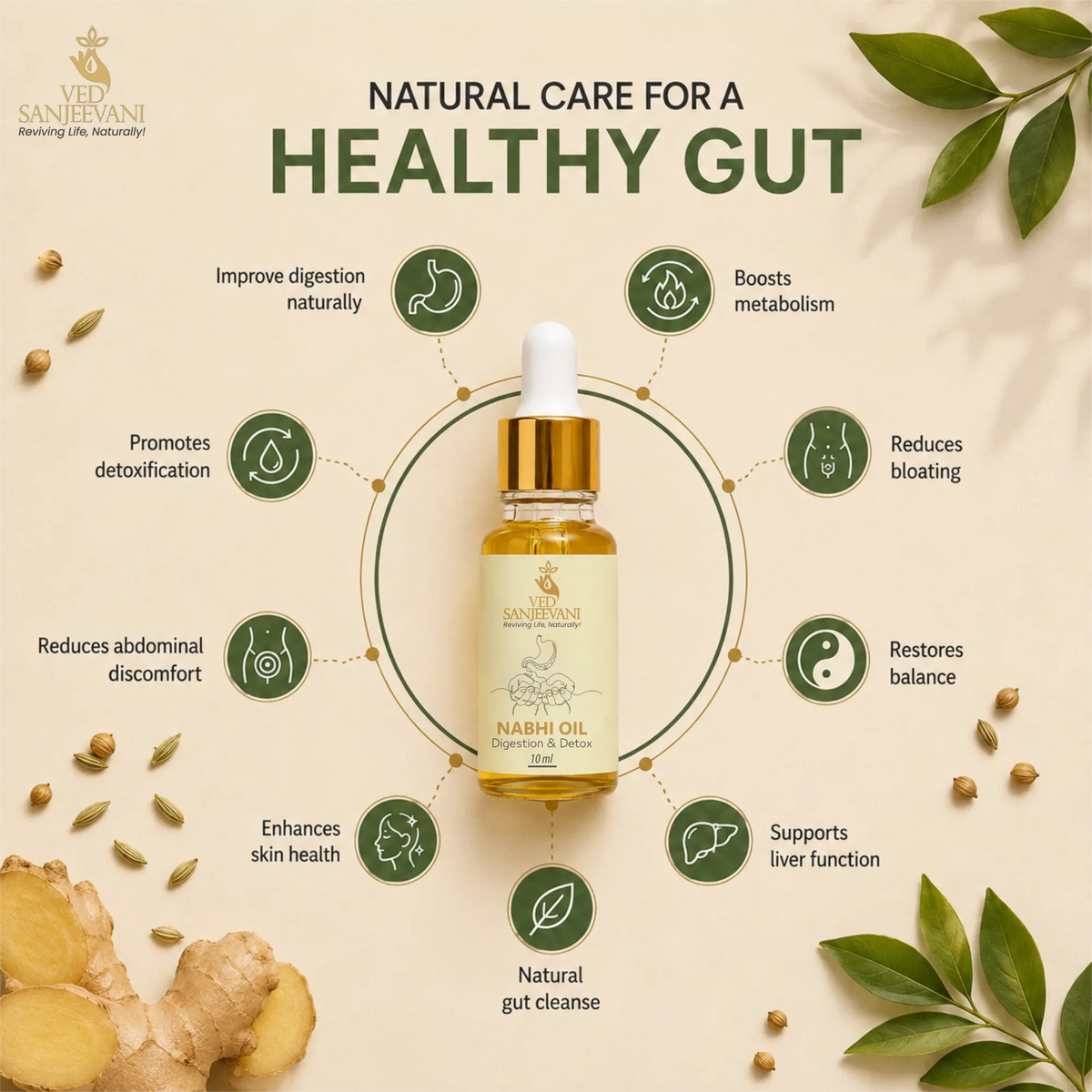 Digestion &amp; Detox Nabhi Oil for healthy gut, digestion, bloating and natural detoxification