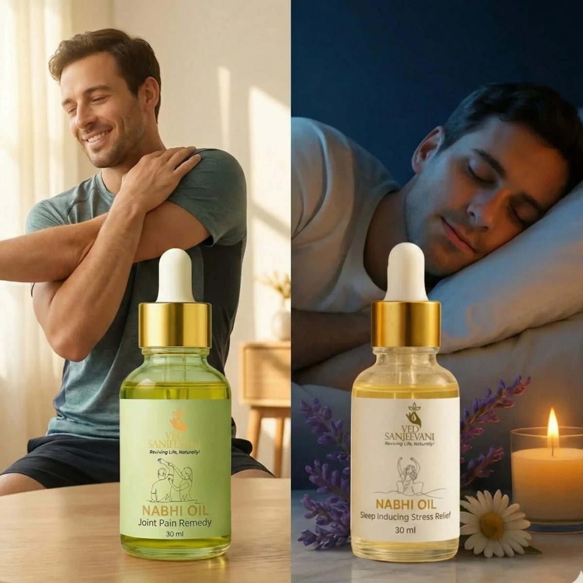 COMBO of Sleep Inducing &amp; Joint Pain Relief – Ayurvedic Nabhi Oils for Restful Sleep, Calm &amp; Joint Support - How to Use Nabhi Oil Application Guide